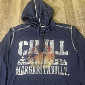 MARGARITAVILLE Men's CHILL Blue 100% Cotton GRAPHIC 1/4-Zip PULLOVER HOODIE -‎ M
